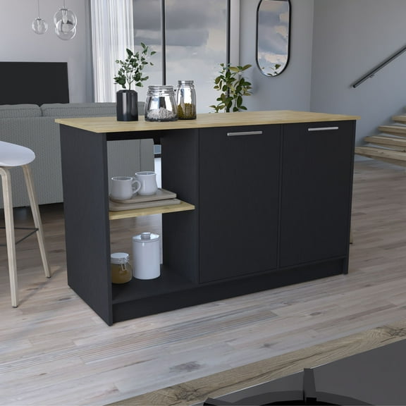 LiviNest Kitchen Island with Extra Countertop: 59" Large Top Surface for Food Prep & Serving - Dual-Zone Storage Cabinet & Shelves for Apartment Kitchen Organization