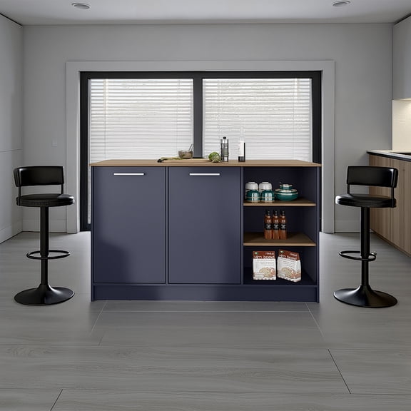 LiviNest Kitchen Island Storage Cart: 9-Zone Storage System with 2 Doors & 7 Shelves - Modern Blue & Oak Design for Apartment & Family Kitchen Organization - 33lb Top Shelf & Easy Assembly