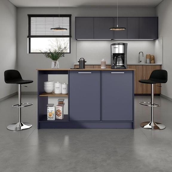 LiviNest Kitchen Island Storage Solution: 8-Zone Organization & 59-Inch Prep Space - Compact Design for Small & Modern Kitchens - Alby Blue & Natural Oak Finish