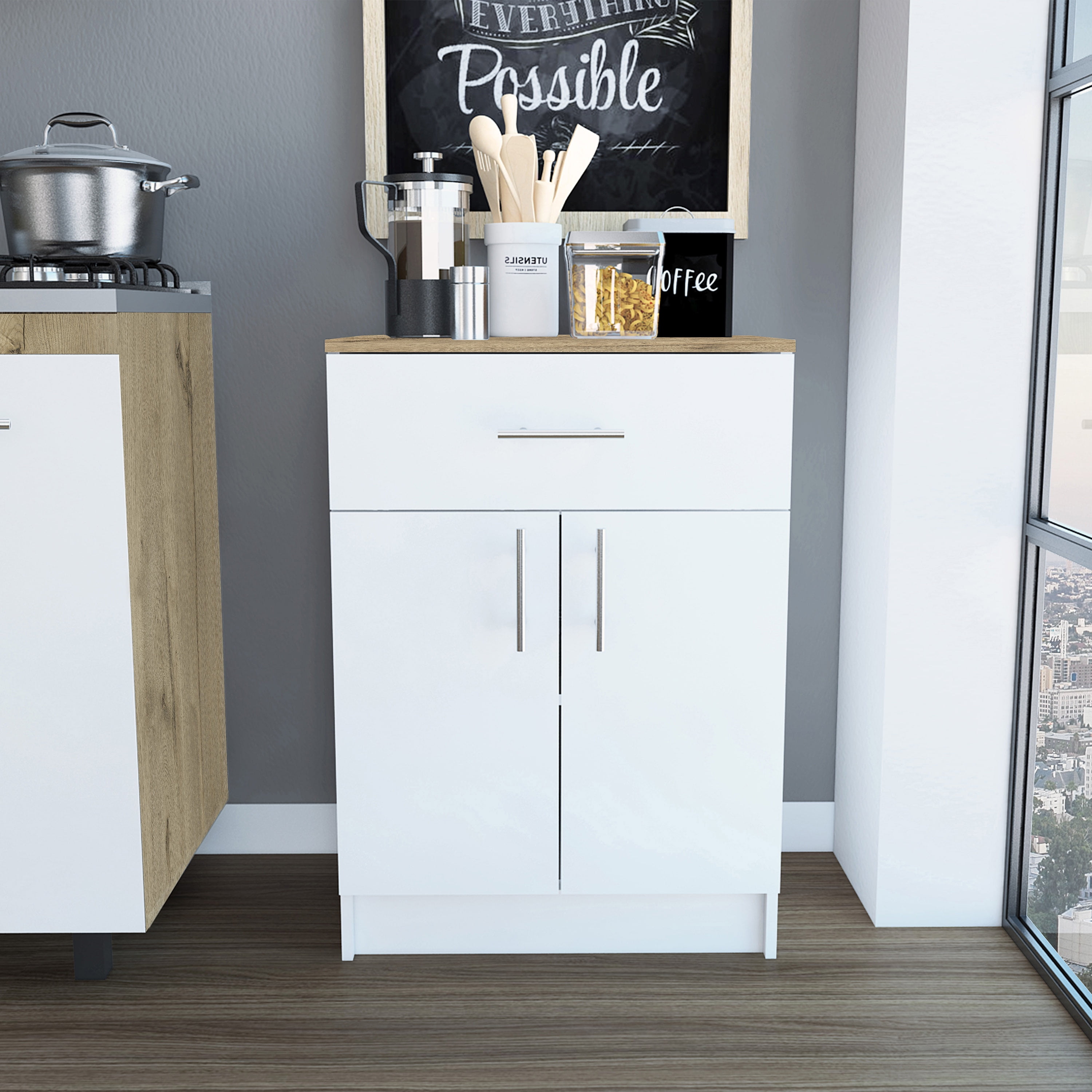 Image showcasing LiviNest Kitchen Pantry Cabinet with Drawer & Shelves: Compact Storage ...