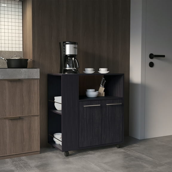 LiviNest Kitchen Storage Cabinet with Wheels: Modern Mobile Storage Cart for Small Spaces - Wood-Like Material Compact Design with Open Shelves & Cabinet for Apartment Kitchen Organization