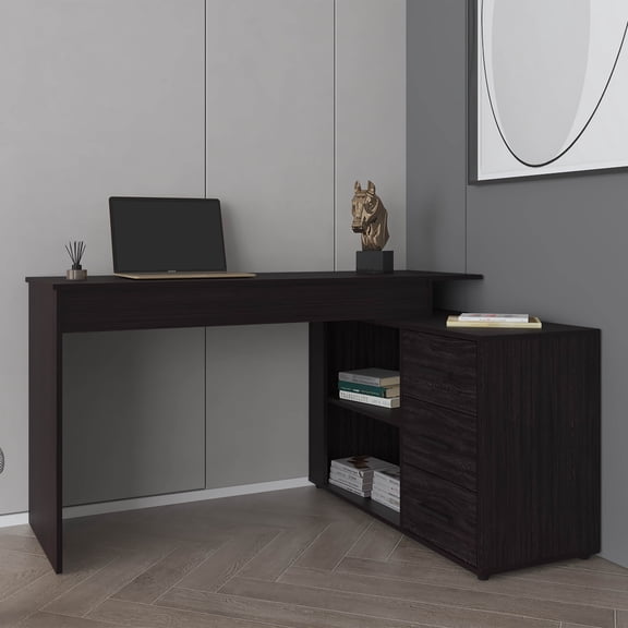 LiviNest L-Shaped Desk with Drawers & Shelves: Modern Corner Desk for Small Space Home Office - Durable Workstation for Remote Workers & Students in Apartments