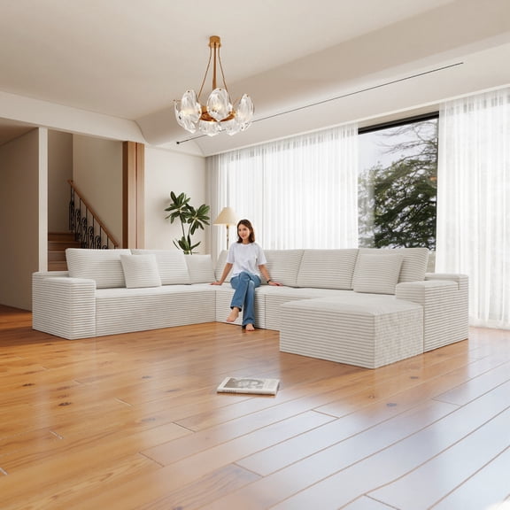 LiviNest L-Shaped Sectional Sofa: Modular Reversible Chaise Lounge - Plush Corduroy Fabric No Assembly Required for Home Office & Living Room