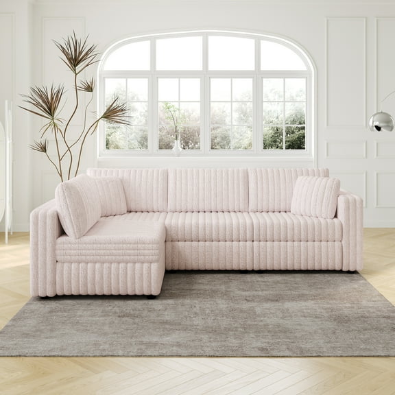 LiviNest Modular Sofa for Living Room: 4-Piece Sectional with Washable Covers - L-Shaped 4-Seater Light Pink Plush Furniture for Family & Guests - Modern Design & Easy Assembly