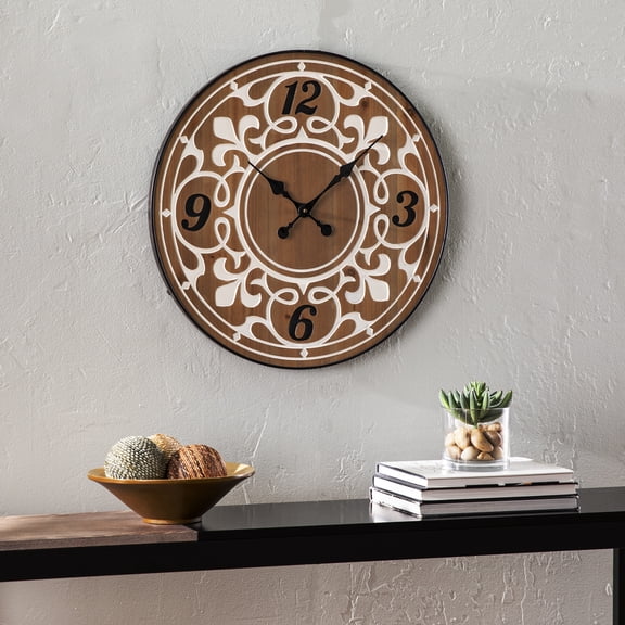LiviNest Large Decorative Wall Clock for Living Room: 23.5 Inch Statement Clock - Clear Readable Time from Across Room with Rustic Elegant Design & Fleur-de-Lis Pattern