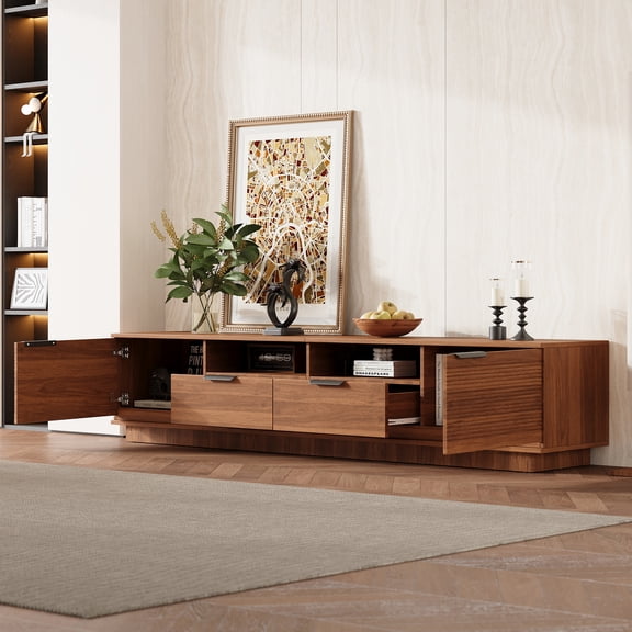 LiviNest Large TV Stand for 85" TVs: 78-inch Entertainment Center with 165-lb Support - Deep Drawers & Cable Management for Living Room - Modern Wave-Pattern Design with Soft-Close Hinges