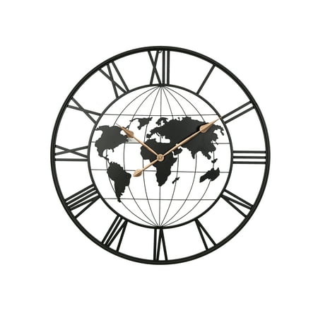 LiviNest Large Wall Clock World Map: 36-Inch Statement Focal Point - Silent Modern Metal Clock with Gold Pointers for Living Room & Bedroom - Black & Gold Home Decor Art Piece