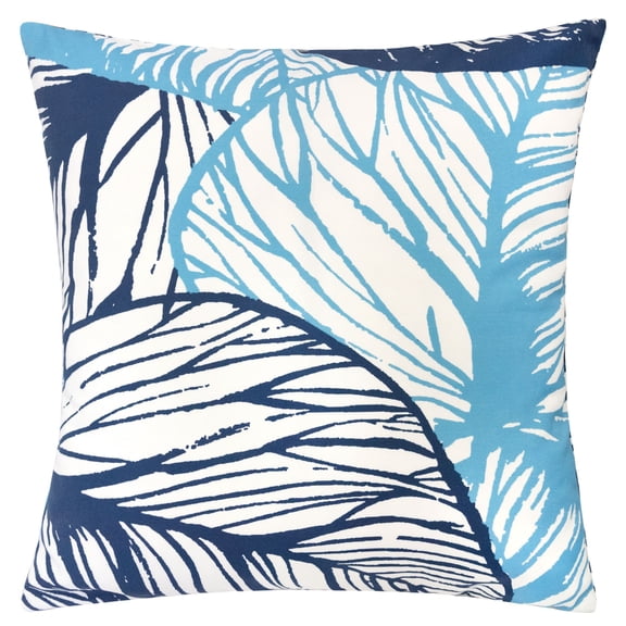 LiviNest Leaf Pattern Decorative Pillow: Weather Resistant Outdoor & Indoor Throw Pillow for Patio Bench - Blue & White 20x20 Inch with Zipper Cover & Polyester Fill for Garden Decor