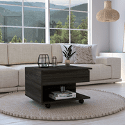 LiviNest Lift Top Coffee Table with Hidden Storage and Locking Casters, Carbon Espresso, Wooden Living Room Coffee Table