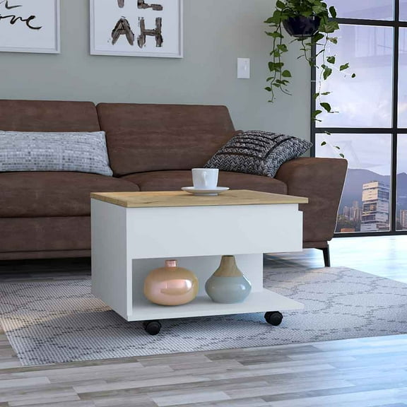 LiviNest Lift Top Coffee Table for Small Space: 15-Second Height Adjustment - Hidden Storage & Locking Wheels - Modern Mobile Table for Sofa Dining & Work