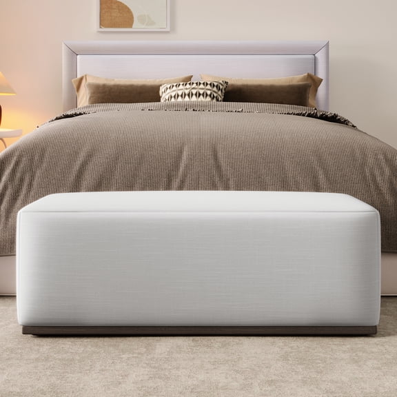 LiviNest Light Gray Fabric Footstool, Solid Wood Frame Bedroom Ottoman, 47.75 inch Multipurpose Seat and Footrest