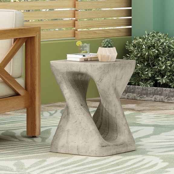 LiviNest MGO Twist Side Table - Sculptural Modern Furniture for Patio & Living Room - Compact 11.75x11.75x16 Inch Grey Wood-Like Accent Table for Adults & Design Enthusiasts