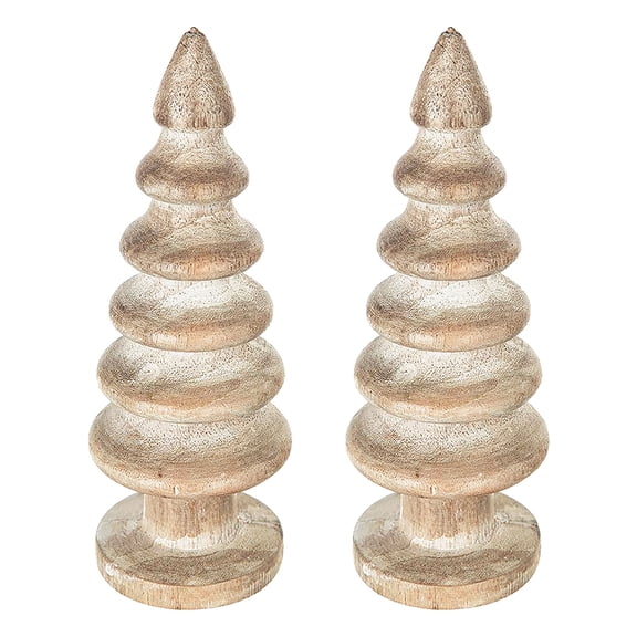 LiviNest Mango Wood Tree Decor: Natural Wooden Sculpture Set of 2 for Table & Shelf - Petite 7.5 Inch Handcrafted Accent for Minimalist Home & Office