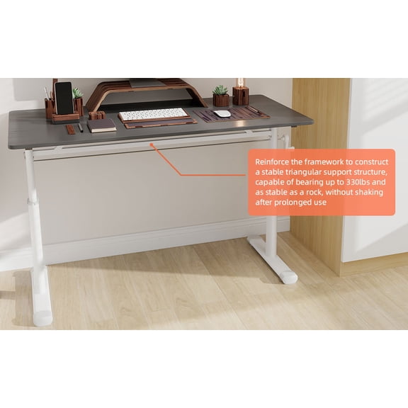 LiviNest Manual Crank Standing Desk, 60x120cm Sit Stand Desk with Height Adjustment 23.6-35.4in, 330lbs Capacity No Power Needed for Home Office Study
