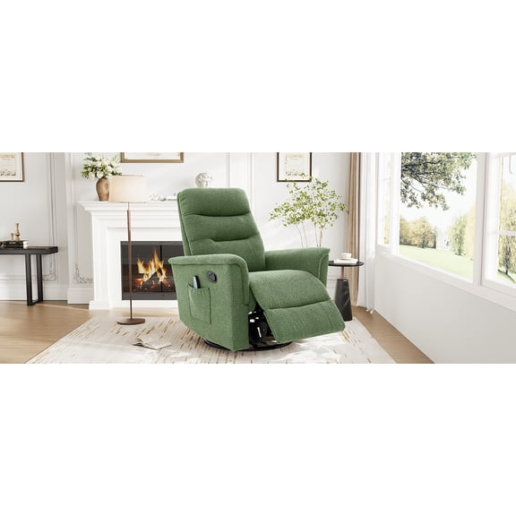 LiviNest Manual Recliner Chair with Massage: 8-Point Massage & 270 Swivel Base - Gentle Rocking Recliner for Living Room & Nursery - Adjustable Backrest & Side Pocket Green
