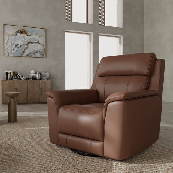 LiviNest Manual Swivel Glider Recliner Chair: Genuine Leather Office Seating with 360 Rotation & Manual Recline - High-Density Foam Support for Home Office & Video Conference Professionals