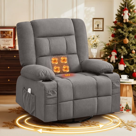 LiviNest Massage Recliner Chair with 4-Point 3D Kneading & Heat: 360 Swivel Rocking Recliner for Post-Surgery Recovery & Home Relaxation - Manual Backrest Adjust 90-150 & Storage Pockets