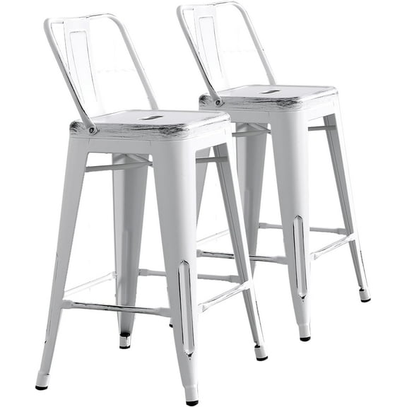 LiviNest Metal Barstools with Backrest & Footrest: Fully Assembled for Kitchen & Bar - Industrial Style White Stools for Homeowners & Short-Term Rentals