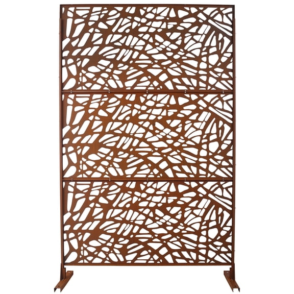 LiviNest Metal Privacy Screen 76" H48" W: Freestanding Decorative Room Divider with Industrial Rust Finish - Openwork Pattern for Office Workspace & Shared Environment Partition