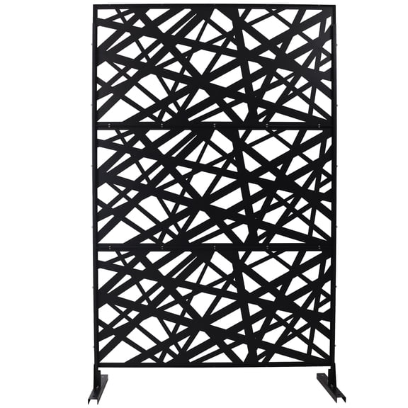LiviNest Freestanding Privacy Screen for Balcony: 1-Hour Setup All-Weather Metal Privacy Fence - 76" H x 48" W Black Geometric Pattern for Patio Deck Garden & Indoor Room Divider