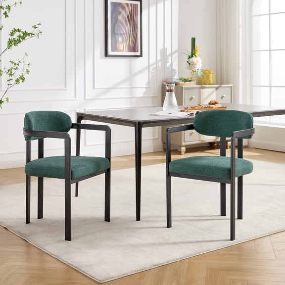 LiviNest Mid-Century Modern Dining Chairs Set of 2, Ergonomic C-Shaped Boucle Upholstered Kitchen Chairs with High-Density Foam Seat and Rust-Proof Black Metal Legs, 18.5-Inch Seat Height for Dining
