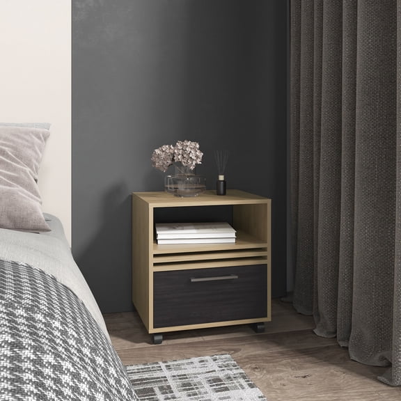 LiviNest Mobile Nightstand with Wheels - Modern Bedside Table with Drawer & Shelf - Compact Rolling Storage for Small Apartments & Moving