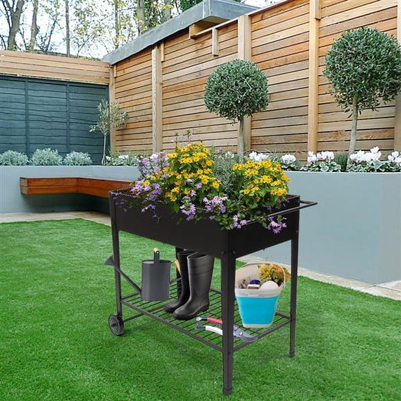 LiviNest Mobile Raised Garden Bed Cart: Elevated Planter Box with Wheels & Storage - Ergonomic Tall Planter for Seniors & Adults with Back Pain for Patio Balcony Indoor Outdoor Use