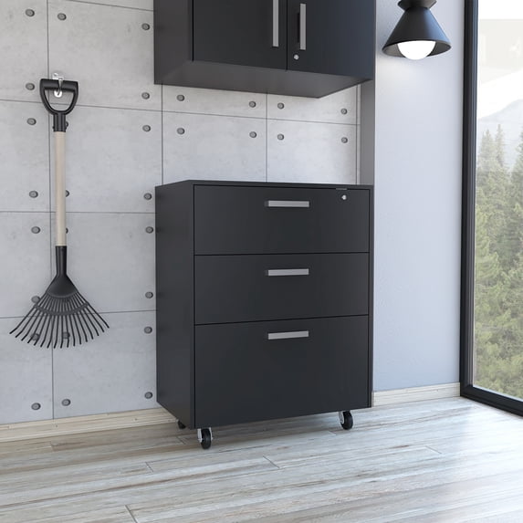 LiviNest Mobile Storage Cabinet with Charging: 4-in-1 Office Organizer - 3 Large Drawers & Lock for Home Office - Modern Black Rolling Cabinet with Power Outlet