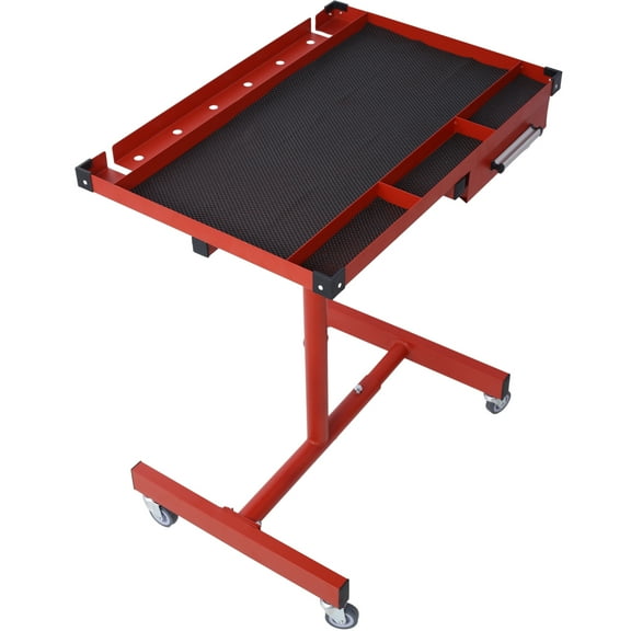 LiviNest Mobile Tool Tray Table with Adjustable Height & Drawer - Heavy Duty Steel Rolling Work Table for Motorcycle Repair & Garage Organization - Portable Tool Cart with Anti-Slip Mat for DIY Enthu