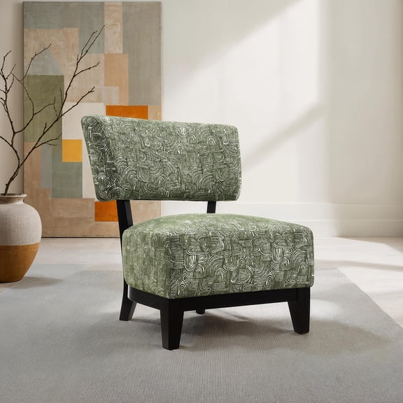 LiviNest Modern Accent Chair: Compact Armless Design with Angled Back Support & High-Density Foam - Green Fabric Upholstery with Tapered Black Legs for Small Space Reading Nook & Apartment Seating