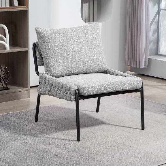 LiviNest Modern Accent Lounge Chair: Braided Upholstery & Metal Frame Armchair - Plush Cushioned Support for Reading Nooks & Small Apartments, Compact Design for Urban Professionals (Grey)