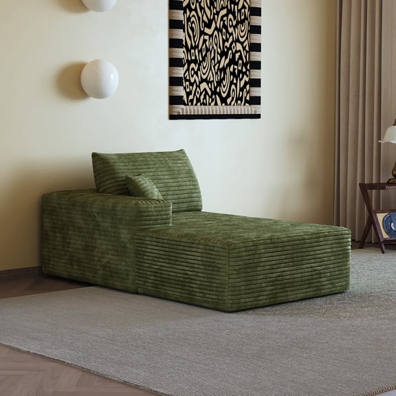LiviNest Modern Chaise Lounge Sofa: Plush Corduroy Reversible Sectional - No Assembly Required Corner Furniture for Home Office & Small Apartments