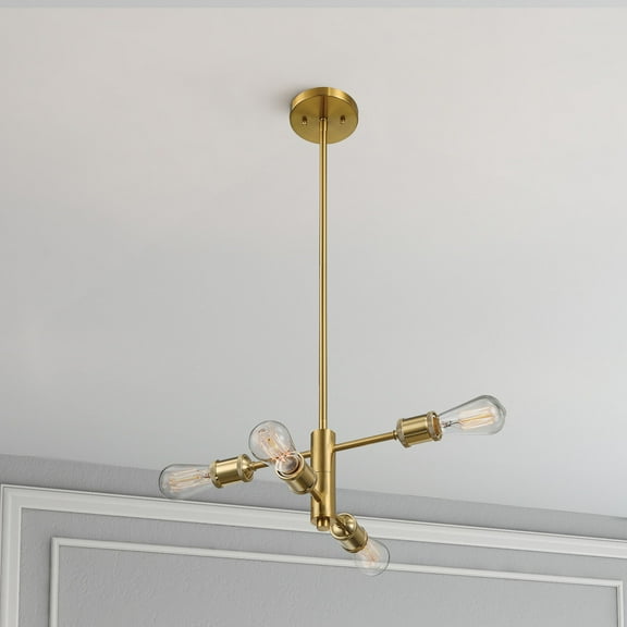 LiviNest Compact Gold Chandelier for Living Room: 15"W 4-Light Pendant Fixture - Modern Vintage Style for Dining Kitchen & Apartment Decor