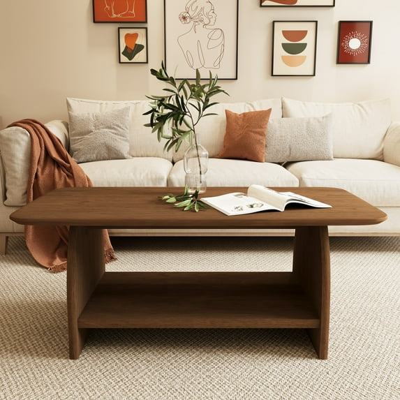LiviNest Modern Coffee Table: Rectangular Wooden Design with Storage Shelf - Minimalist Living Room Furniture for Small Spaces & Apartment Decor