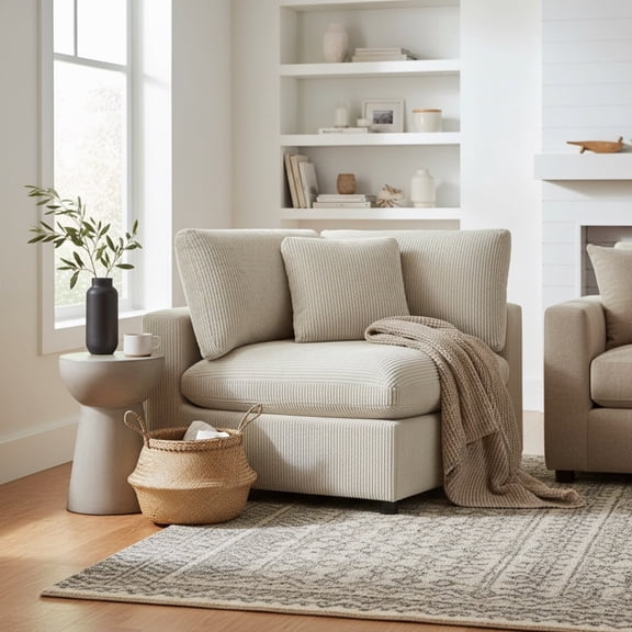 LiviNest Modern Corner Chair: Pet Friendly Corduroy Accent Seating with Removable Covers & Down Feather Cushions - Compact 41 Inch Design for Small Spaces & Family Living Rooms
