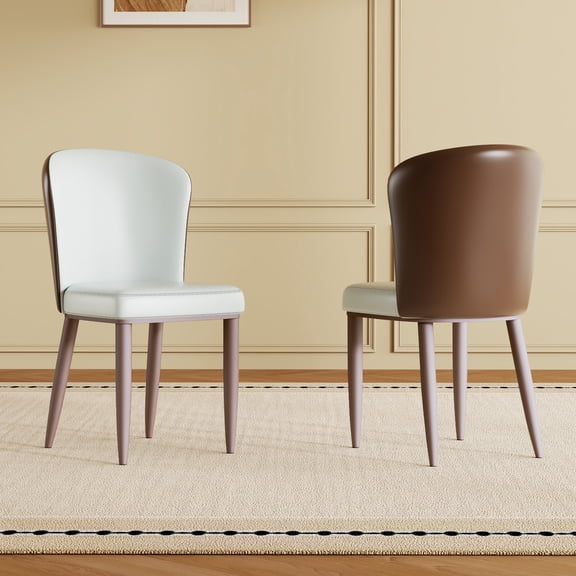 LiviNest Modern Dining Chair: Ergonomic PU Leather Chair for Home Office & Dining Room - Set of 2 with Dark Purple Metal Legs & High Density Foam Cushion