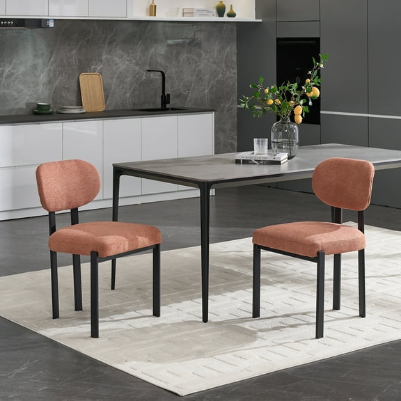 LiviNest Modern Dining Chairs Set of 2: Mid-Century Upholstered Kitchen Chairs with Black Metal Legs - Ergonomic Curved Backrest & Chenille Fabric for Small Apartments & Home Office Use