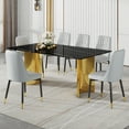 thumbnail image 1 of LiviNest Modern Dining Table Set with 6 Chairs: Marble Pattern Glass Top & Golden Metal Legs - 71" x 39.3" Kitchen Table Set for Small Space & Studio Use, 1 of 6