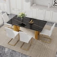 thumbnail image 1 of LiviNest Modern Dining Table Set: 6-Piece Glass Table & PU Chairs - Black Marble Pattern & Gold Metal Legs for Small Apartments & Vacation Rentals - Easy Assembly & Space Saving Design, 1 of 6