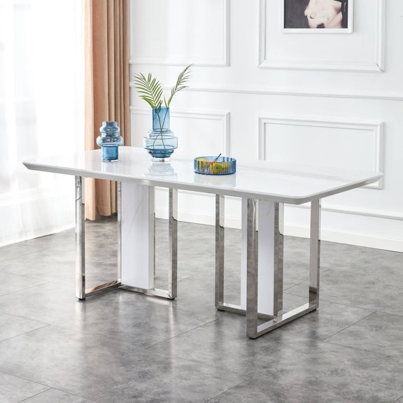 LiviNest Modern Dining Table for Small Spaces: 3-in-1 Rectangular Desk - 15-Minute Assembly for Home Office & Game Room - Stain-Resistant White MDF Top & Sturdy Steel Frame