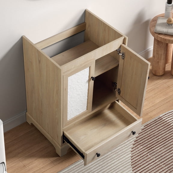 LiviNest Modern Nightstand with Drawer & Cabinet: Light Wood Bedside Table for Bedroom Storage - Easy Assembly Textured Panel Design for Small Spaces & Rental Properties