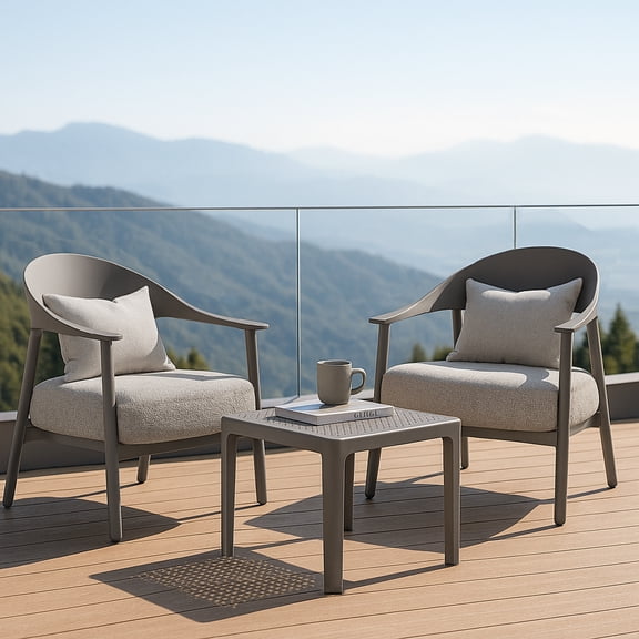 LiviNest Modern Patio Chair Set with Coffee Table: 2-Piece Accent Furniture for Indoor/Outdoor Use - Warm Grey PP Backrest & Steel Frame Sofa Set with Soft Cushions for Living Room Balcony Lounge (2