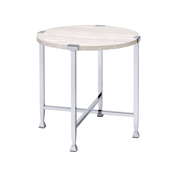 LiviNest Modern Round End Table: White Oak & Chrome Finish Compact Side Table - X-Shape Metal Frame 100lbs Capacity for Small Spaces & Studio Use