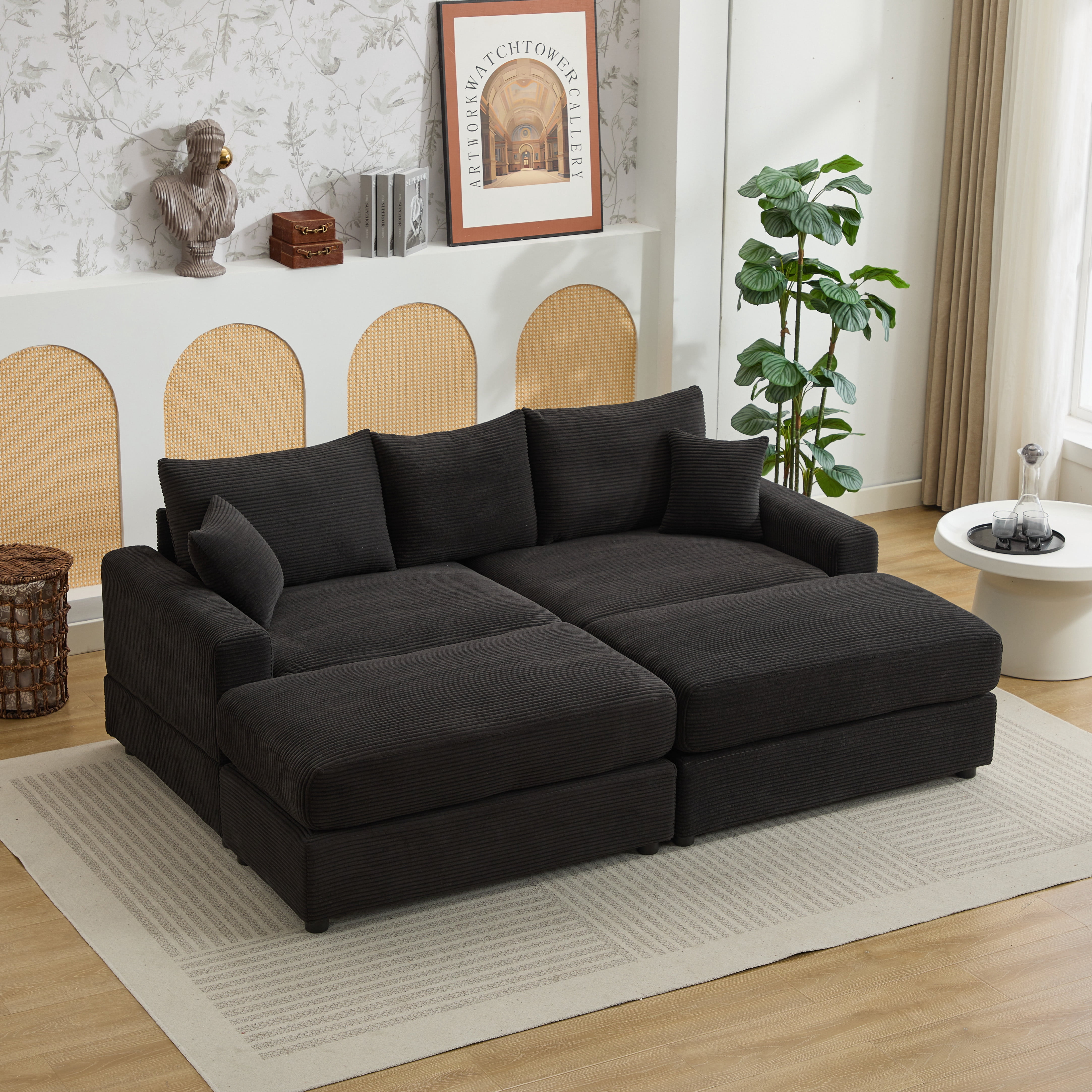 LiviNest Modern Sectional Sofa with Chaise: Corduroy Fabric Modular L