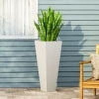 LiviNest Modern Tall Planter for Patio Decor: 32.5 Inch Square Planter - Indoor Outdoor Use - Drain Hole for Plant Health - Matte White Magnesium Oxide