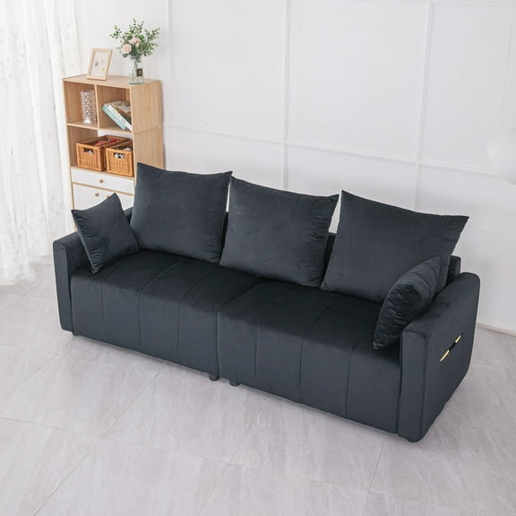 LiviNest Modern Velvet Sofa for Apartment Living: 82.6" 2-Seater with 3 Lumbar Pillows - Black Two-Tone Couch with S-Shaped Springs & Easy Assembly for Small Spaces