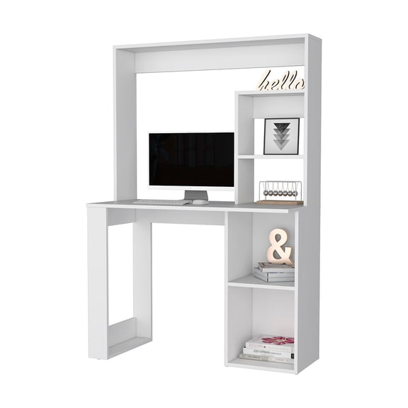 LiviNest Modern White Computer Desk with Bookshelf: Space Saving Study Desk & Storage Shelf - Compact Home Office Solution for Small Apartments & Studio Living