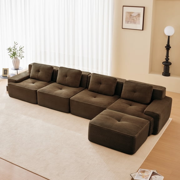 LiviNest Modular Sectional Sofa for Living Room: 0-Minute Assembly 4-Seater Couch - Ergonomic Deep Seat with 32D Foam & Corduroy Fabric for Family Movie Nights - Pet-Friendly & Stable Design