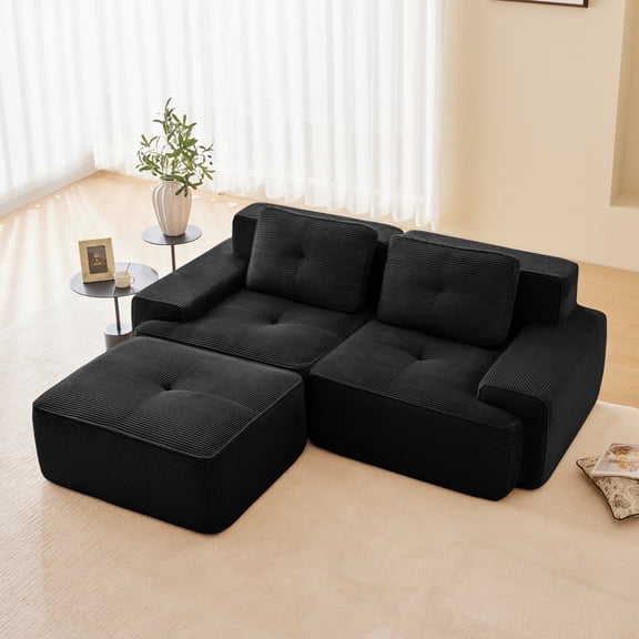 LiviNest Modular Sectional Sofa: Modern L-Shaped 2-Seater with Ottoman - Corduroy Fabric No Assembly Required for Small Apartments Living Room