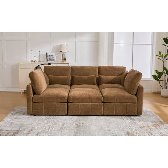 LiviNest Modular Sectional Sofa: Reconfigurable U-Shape L-Shape Sofa Bed with USB Charging & Phone Holder - Chenille Fabric Home Office Furniture for Small Spaces & Remote Workers